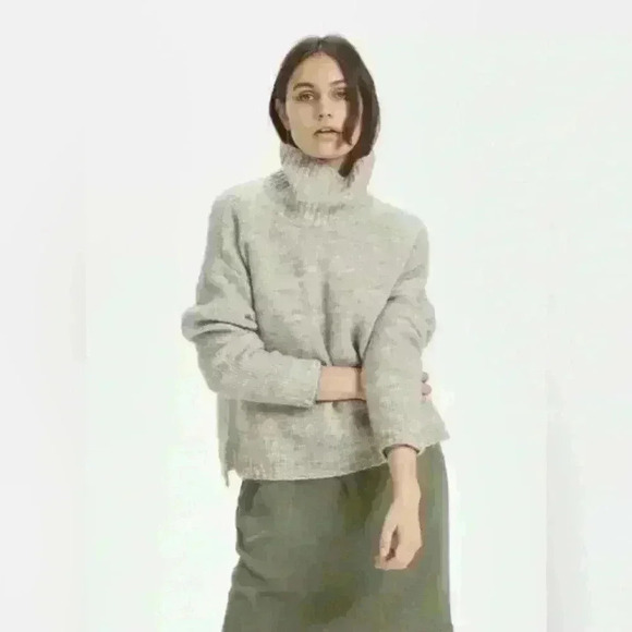 Adrienne Vittadini  Wool Cowl Neck Ribbed Side Split Buttons Fall Winter Sweater - Picture 1 of 8